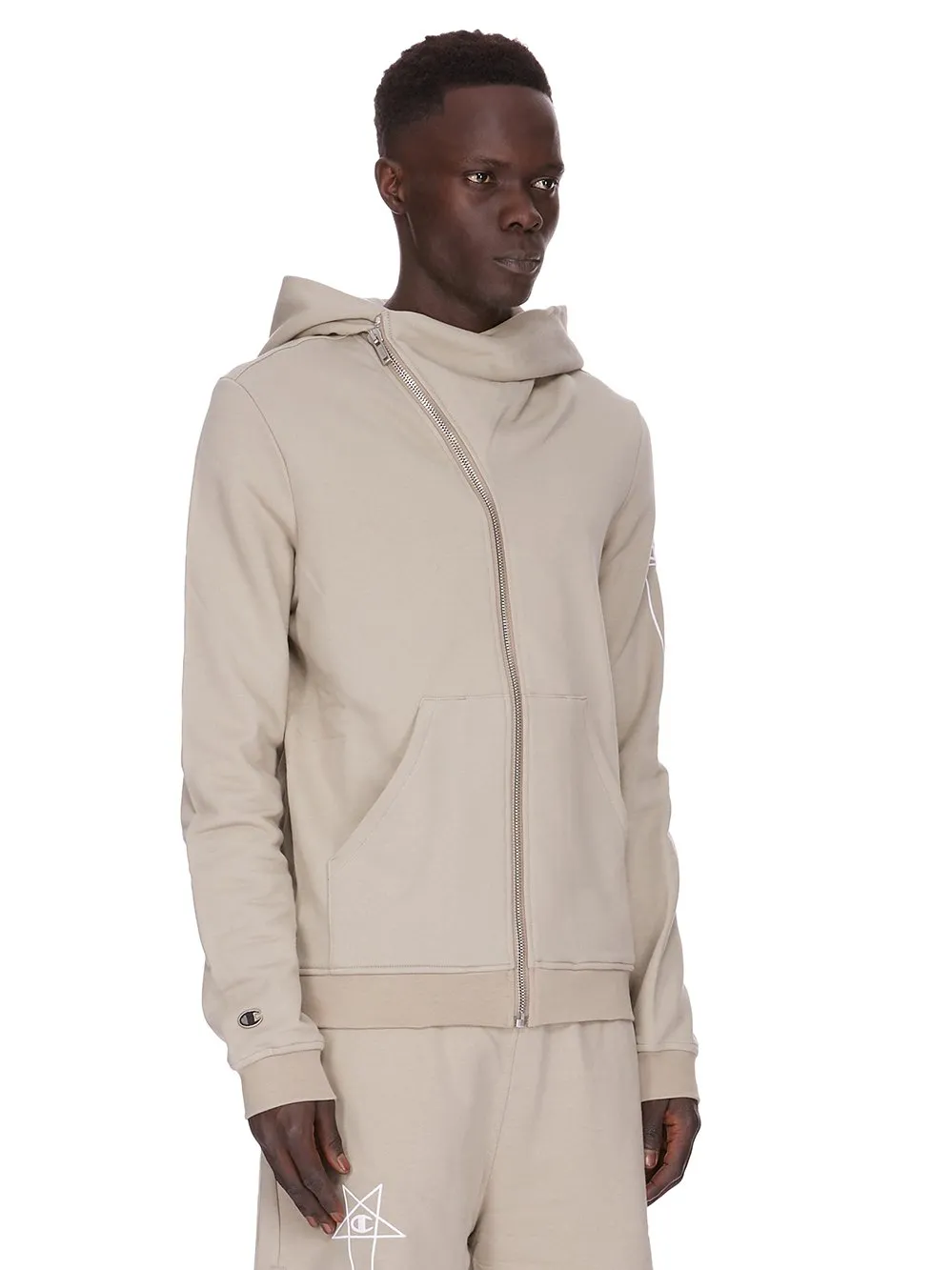Champion X Rick Owens Mountain Hoodie In Pearl Compact Felpa Jersey