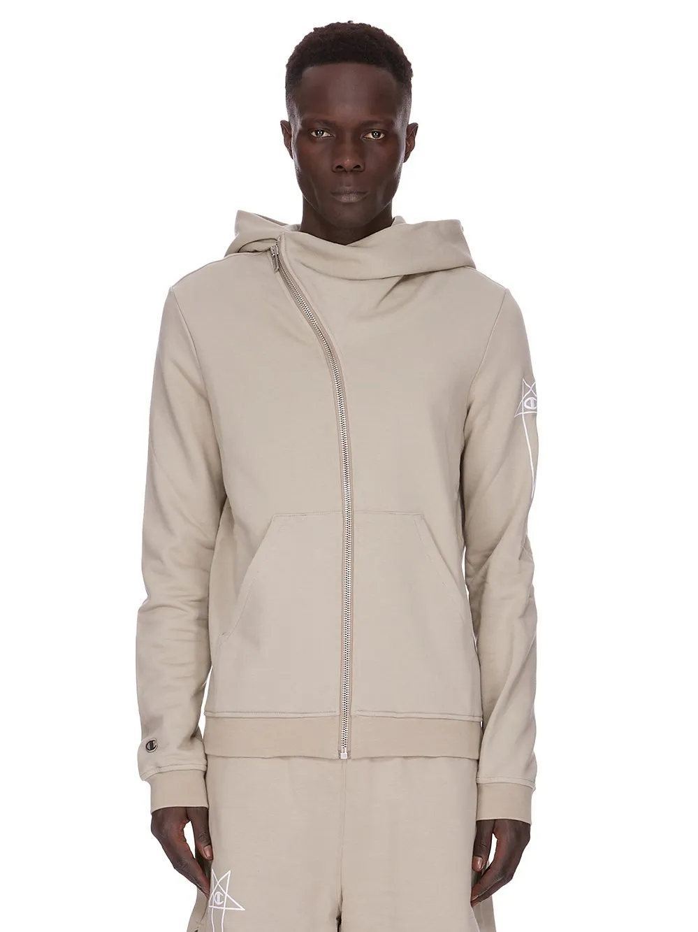 Champion X Rick Owens Mountain Hoodie In Pearl Compact Felpa Jersey