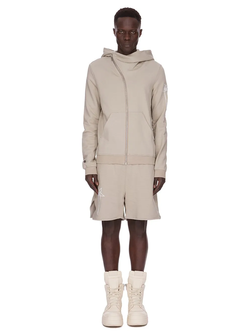 Champion X Rick Owens Mountain Hoodie In Pearl Compact Felpa Jersey