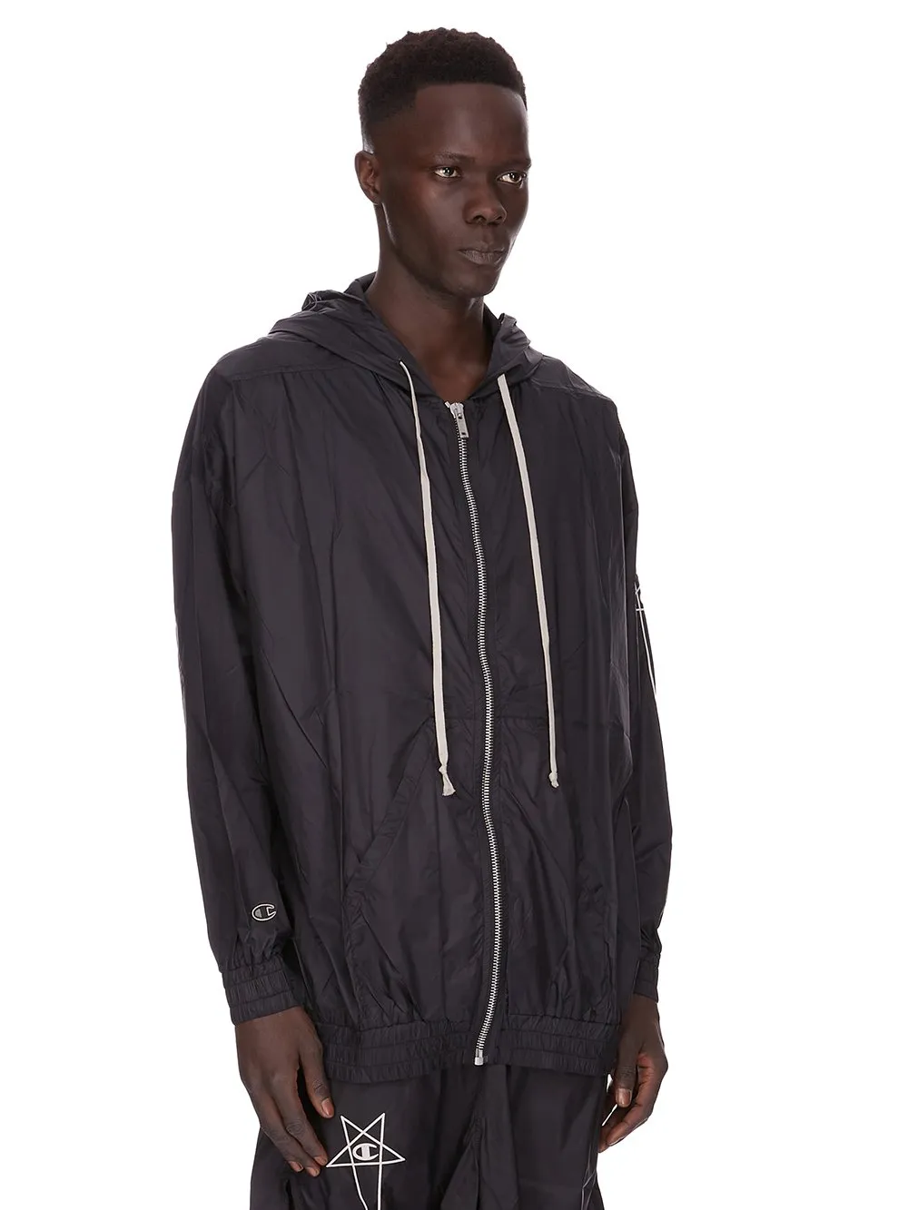 Champion X Rick Owens Jumbo Jason's Hoodie In Black Light Nylon