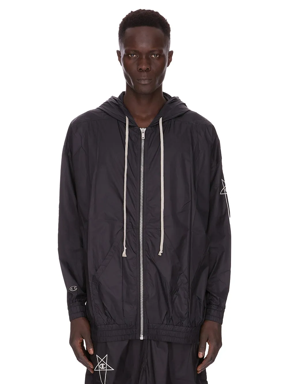 Champion X Rick Owens Jumbo Jason's Hoodie In Black Light Nylon