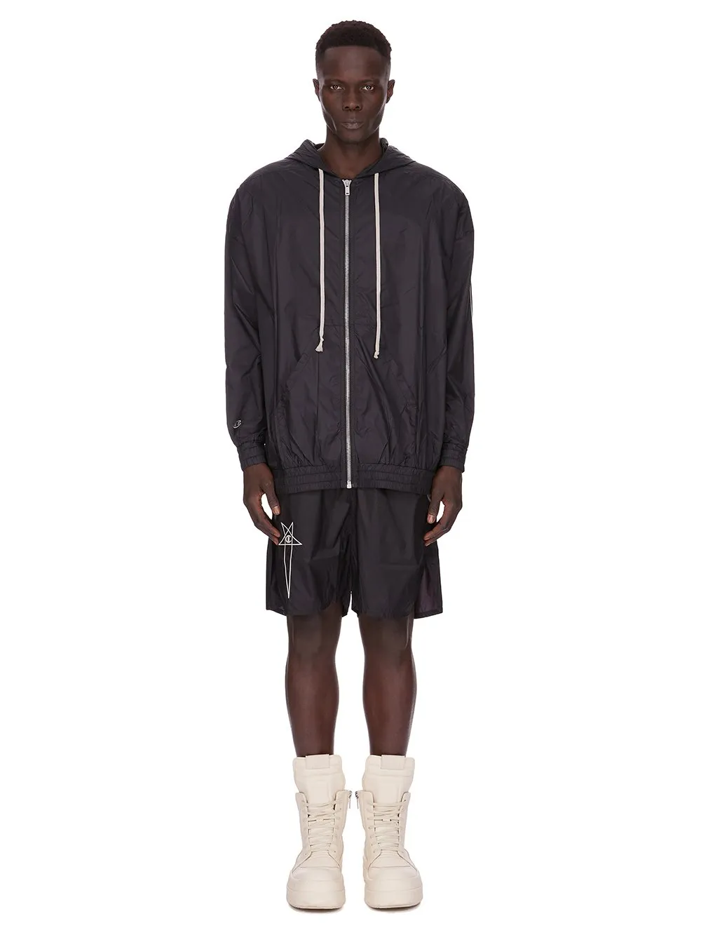 Champion X Rick Owens Jumbo Jason's Hoodie In Black Light Nylon