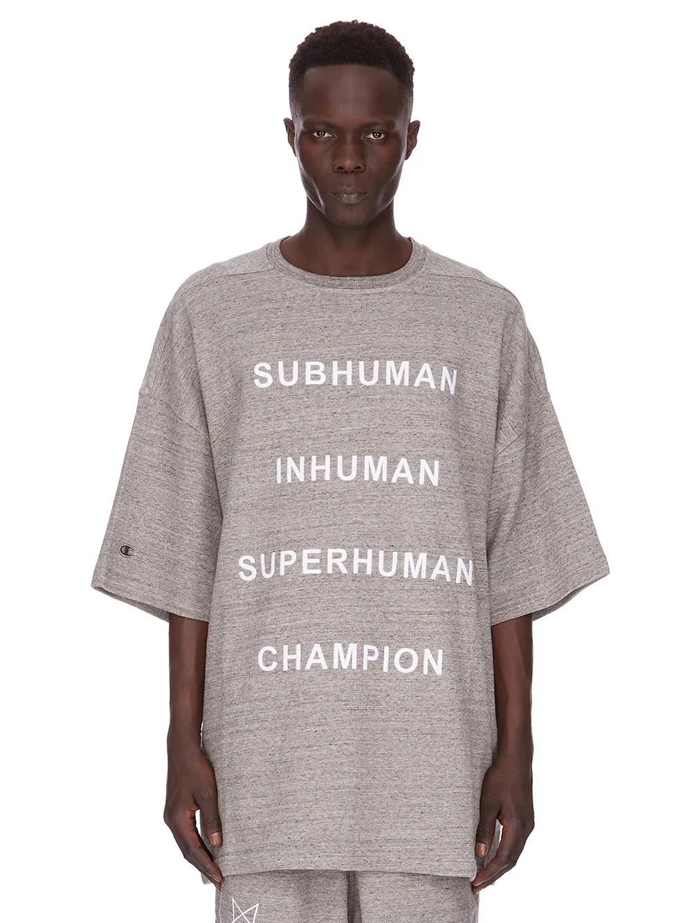 Champion X Rick Owens Tommy T In Grey Melange Melange Felpa Jersey