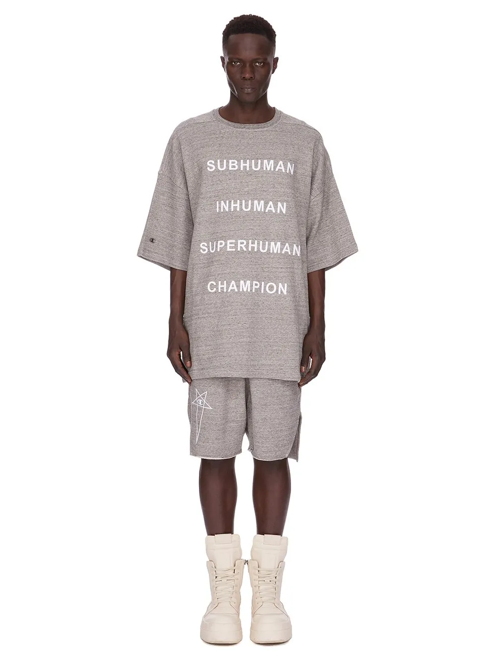 Champion X Rick Owens Tommy T In Grey Melange Melange Felpa Jersey
