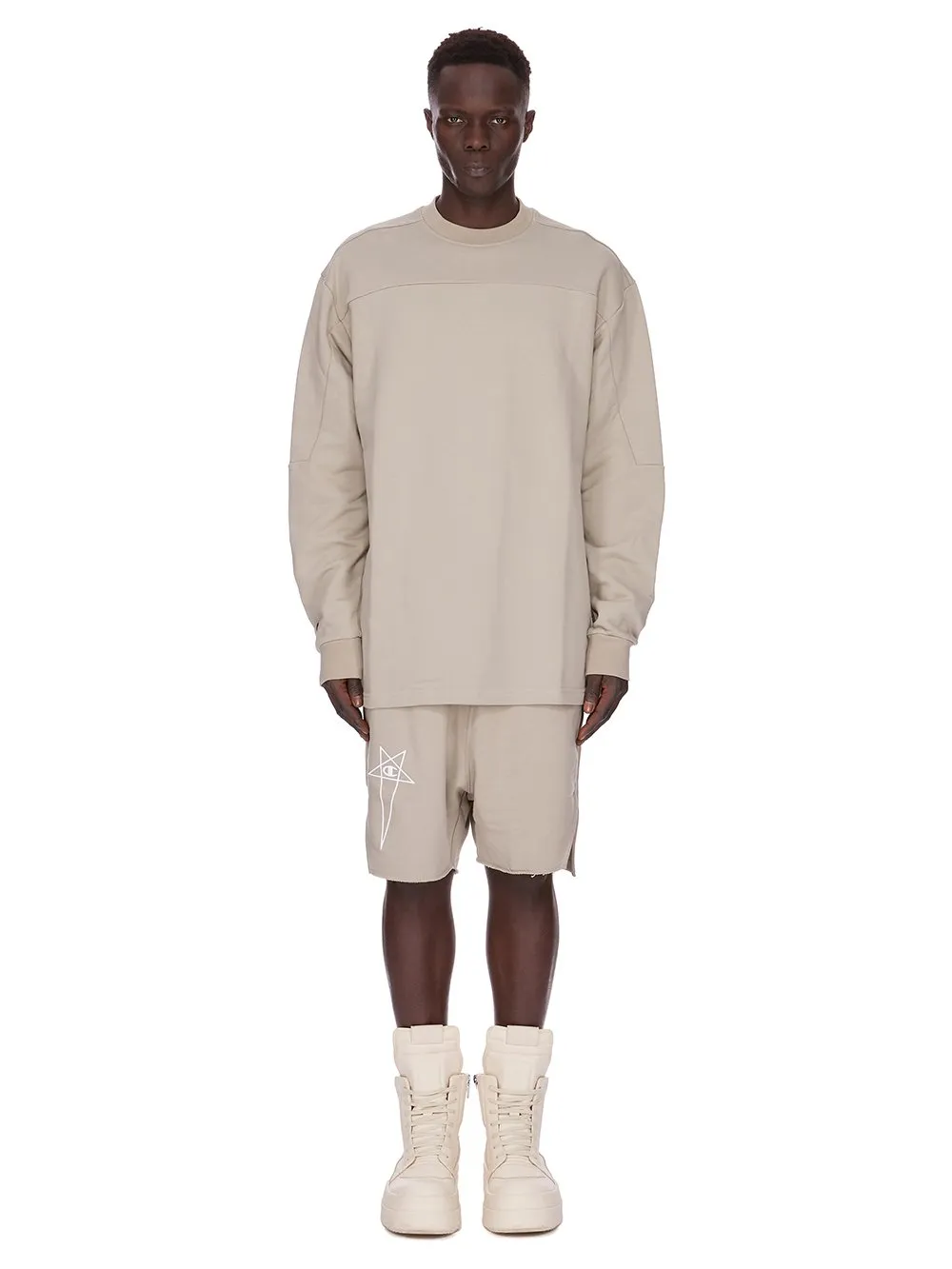 Champion X Rick Owens Girdered Sweat In Pearl Compact Felpa Jersey