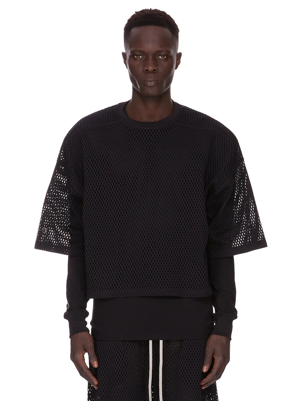 Champion X Rick Owens Tommy T Cropped In Black Open Mesh Jersey