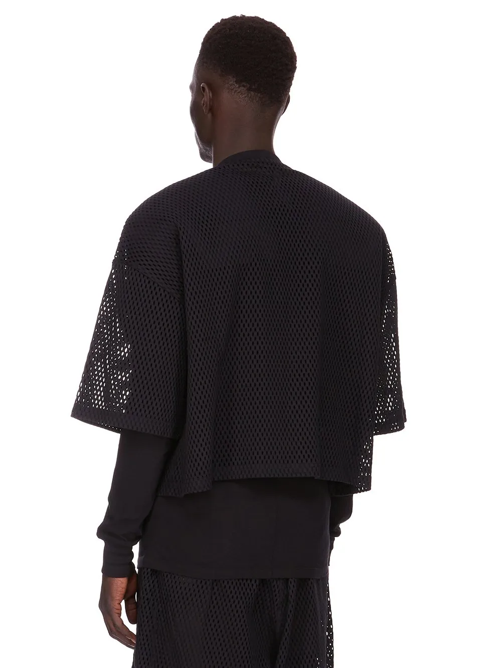 Champion X Rick Owens Tommy T Cropped In Black Open Mesh Jersey