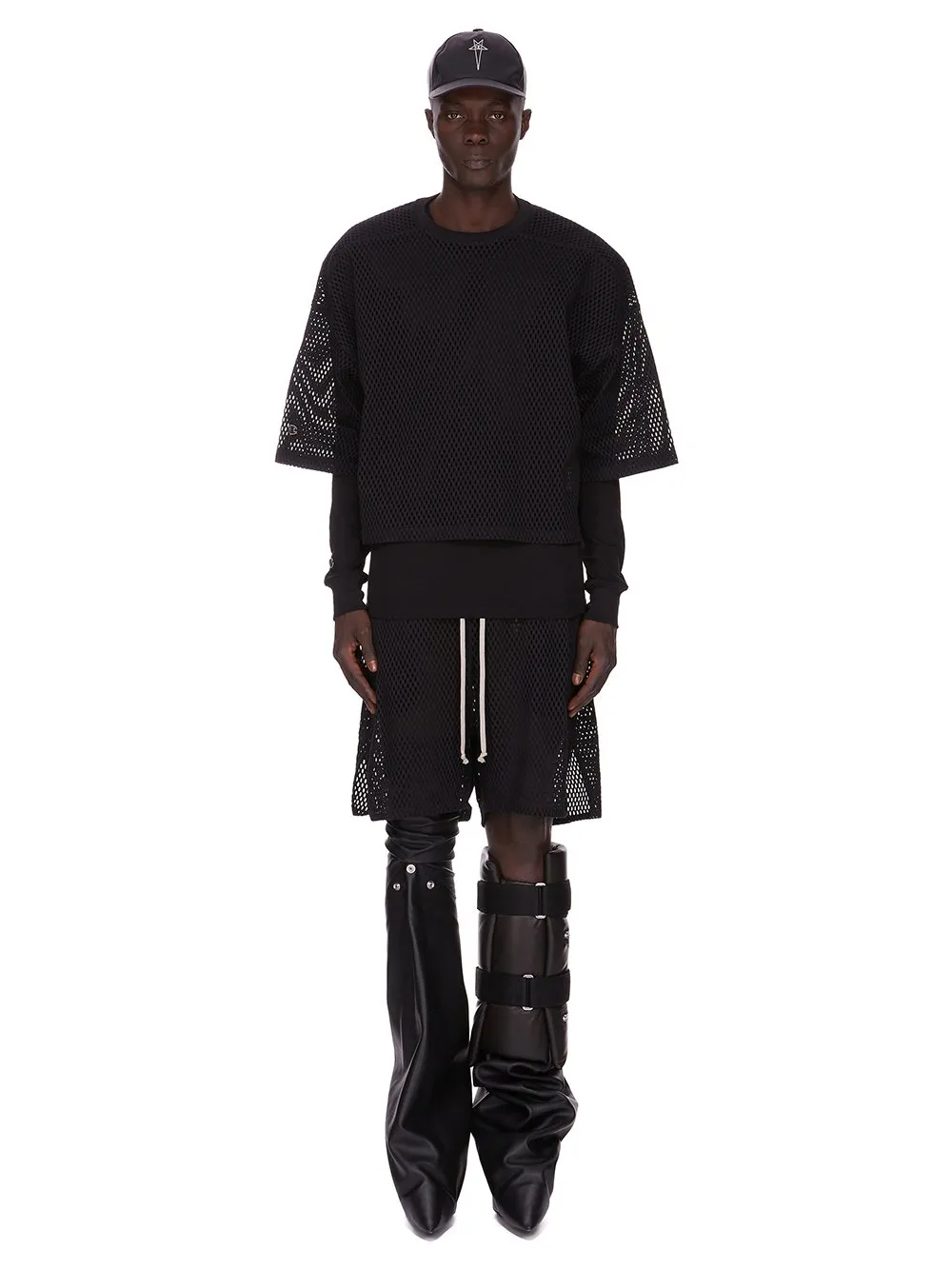 Champion X Rick Owens Tommy T Cropped In Black Open Mesh Jersey