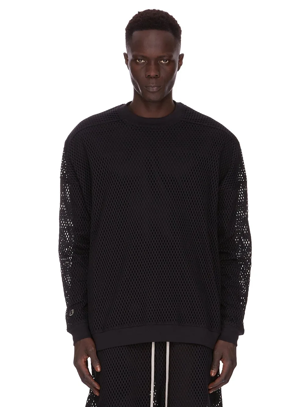 Champion X Rick Owens Jumbo Sweat In Black Open Mesh Jersey
