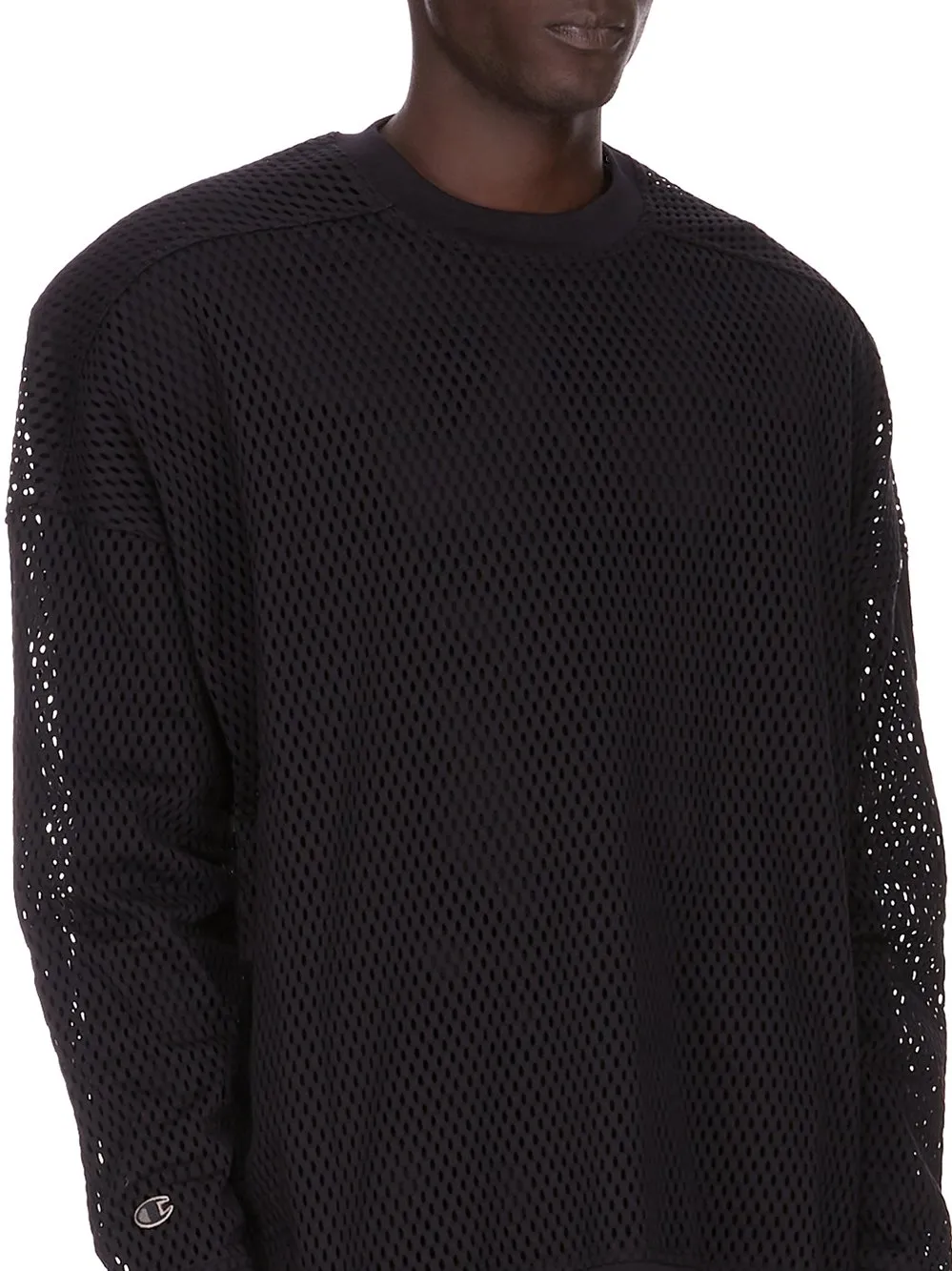 Champion X Rick Owens Jumbo Sweat In Black Open Mesh Jersey