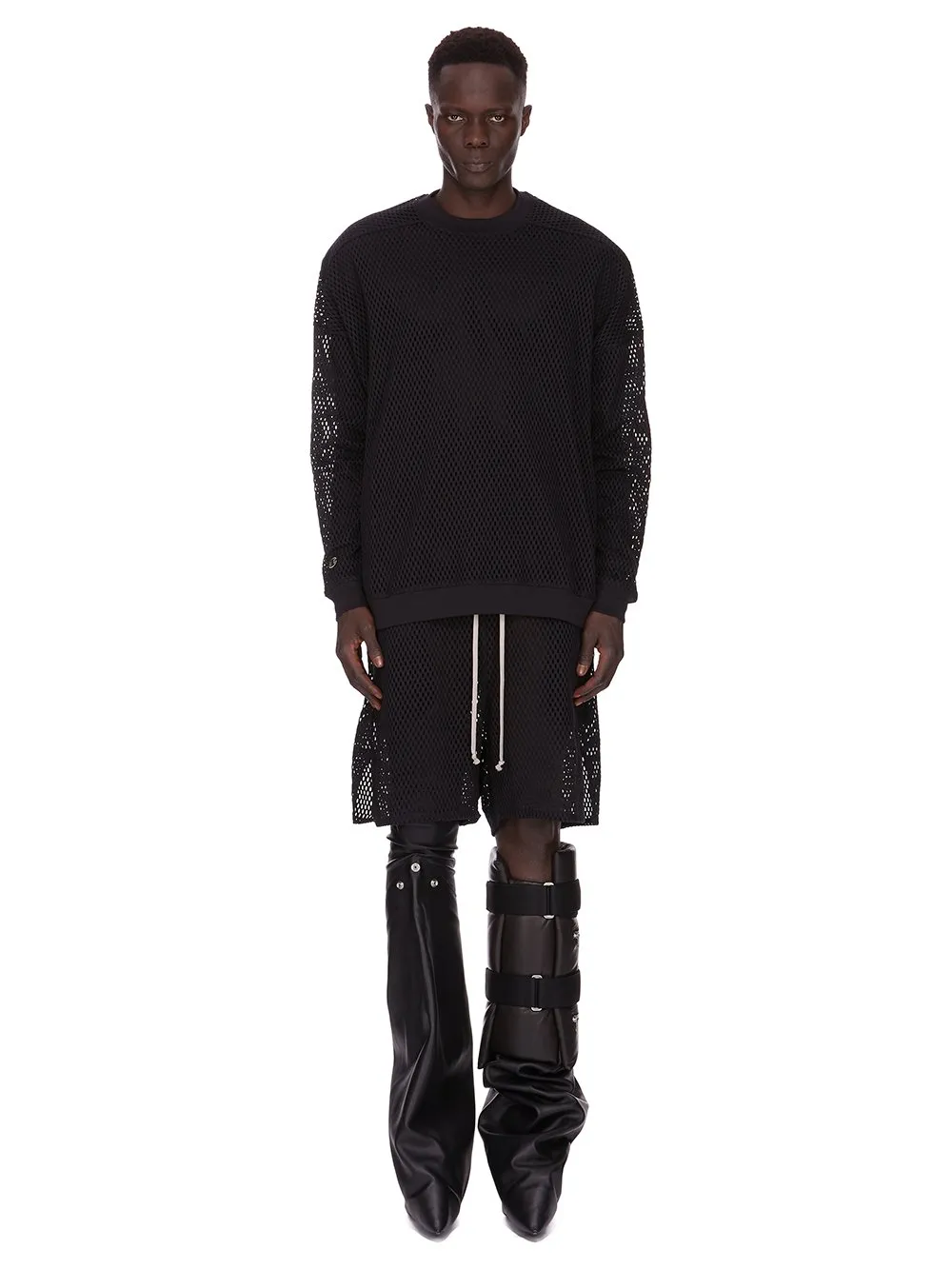 Champion X Rick Owens Jumbo Sweat In Black Open Mesh Jersey