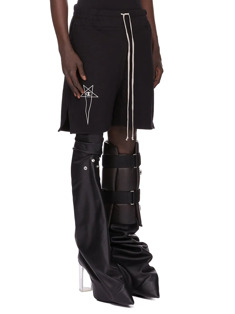 Champion X Rick Owens Shorts In Black Compact Felpa Jersey