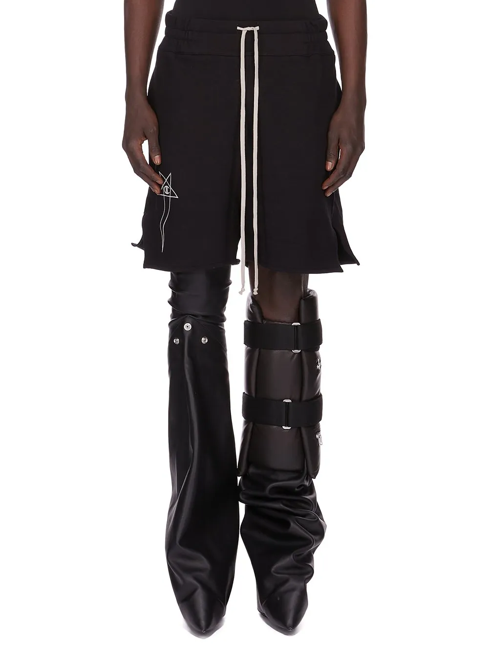 Champion X Rick Owens Shorts In Black Compact Felpa Jersey