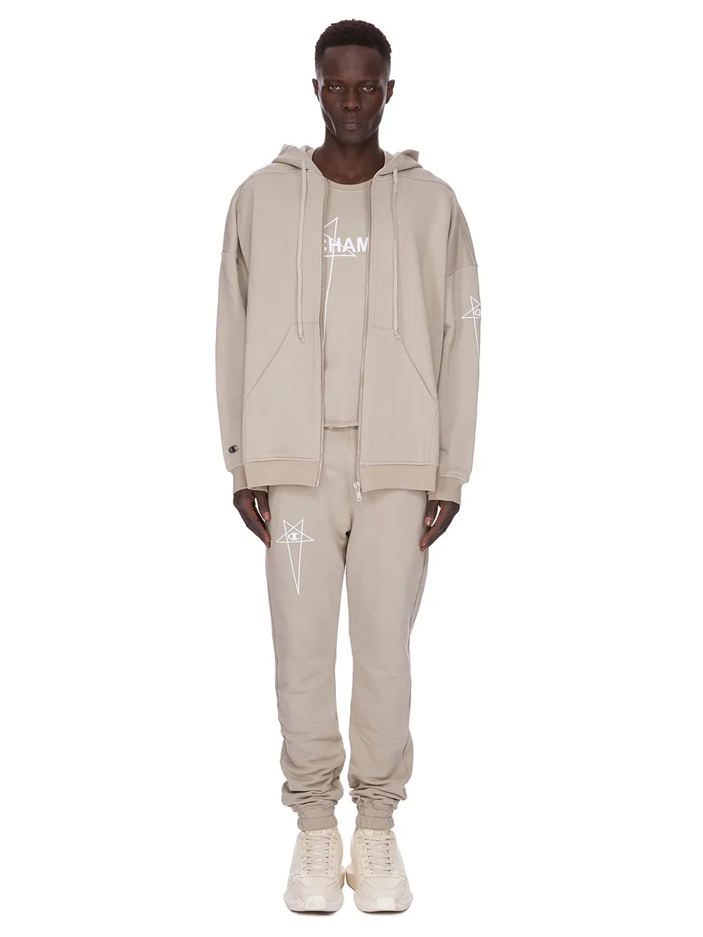 Champion X Rick Owens Joggers In Pearl Compact Felpa Jersey
