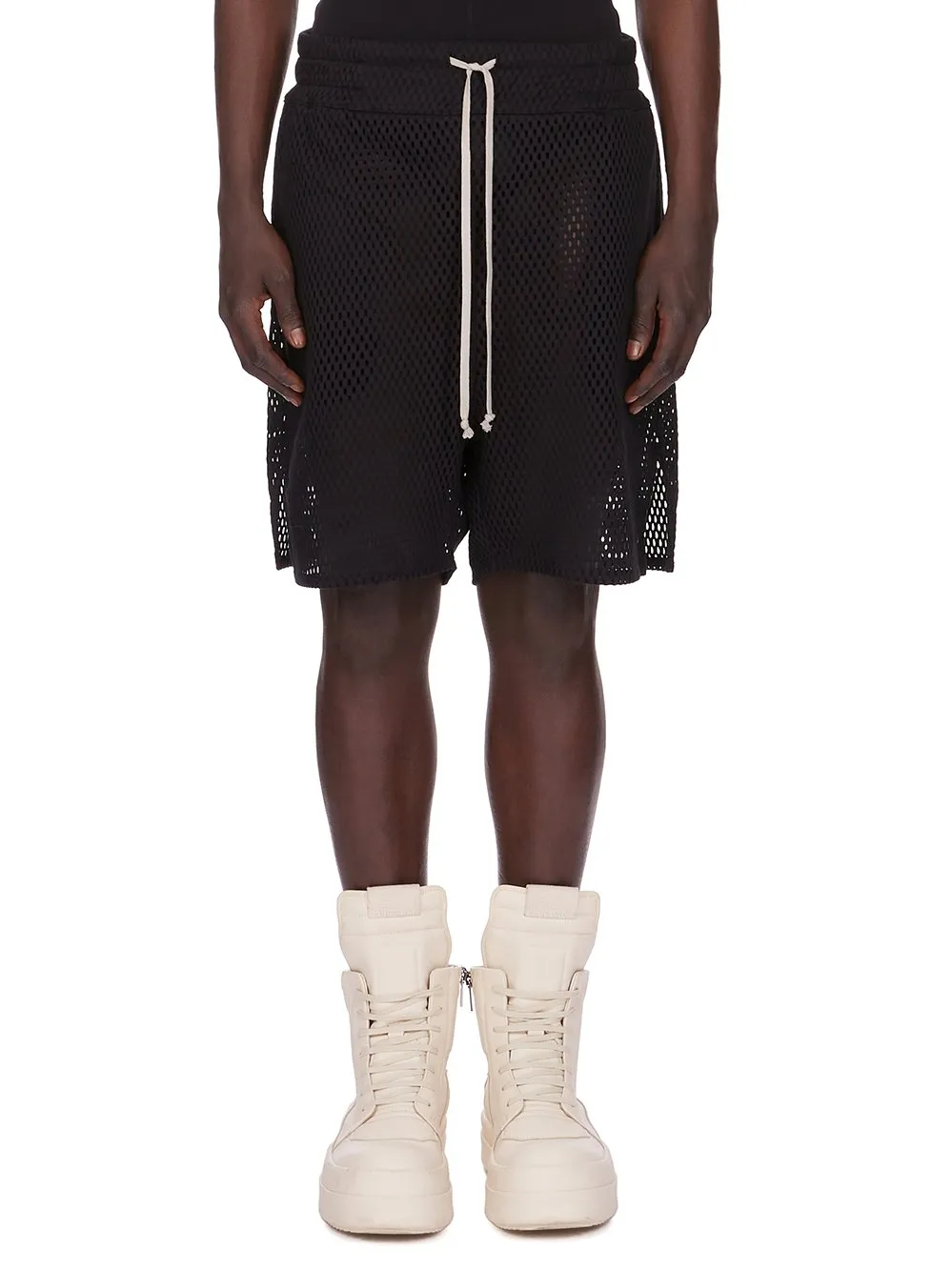 Champion X Rick Owens Shorts In Black Open Mesh Jersey