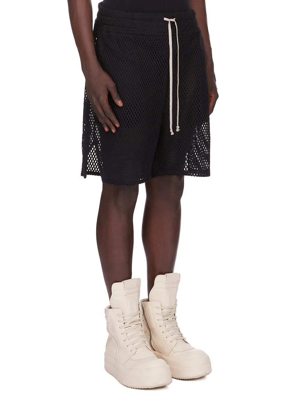 Champion X Rick Owens Shorts In Black Open Mesh Jersey