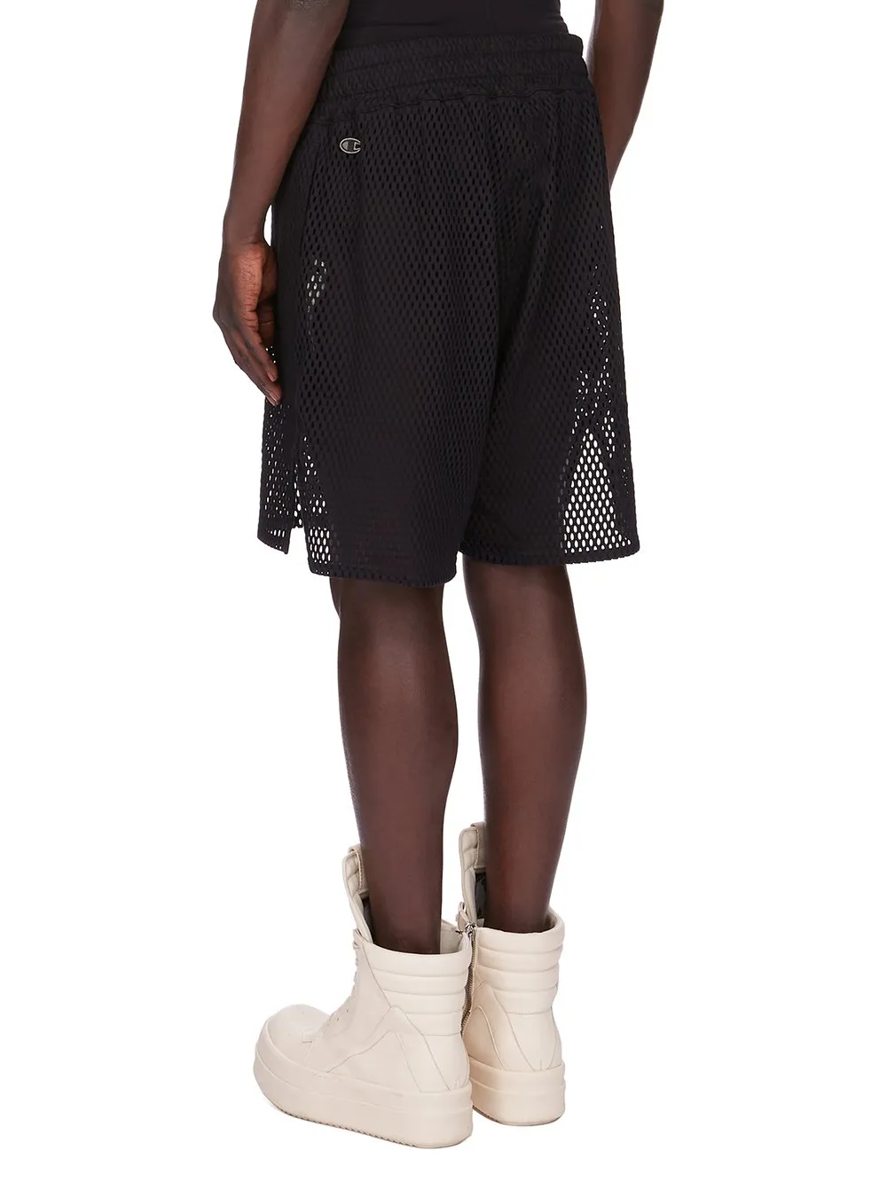 Champion X Rick Owens Shorts In Black Open Mesh Jersey