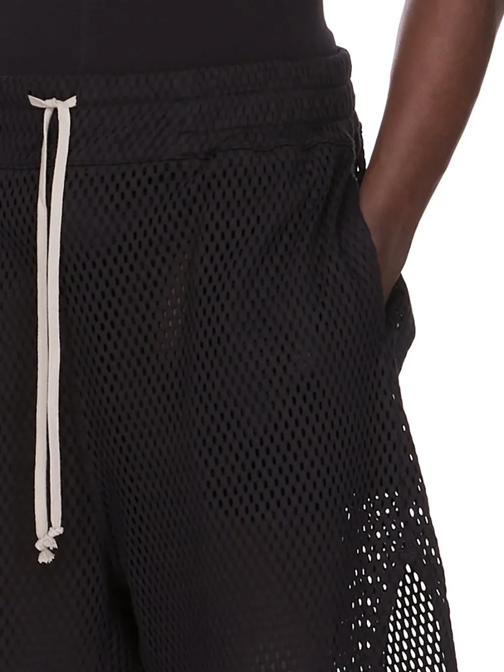 Champion X Rick Owens Shorts In Black Open Mesh Jersey