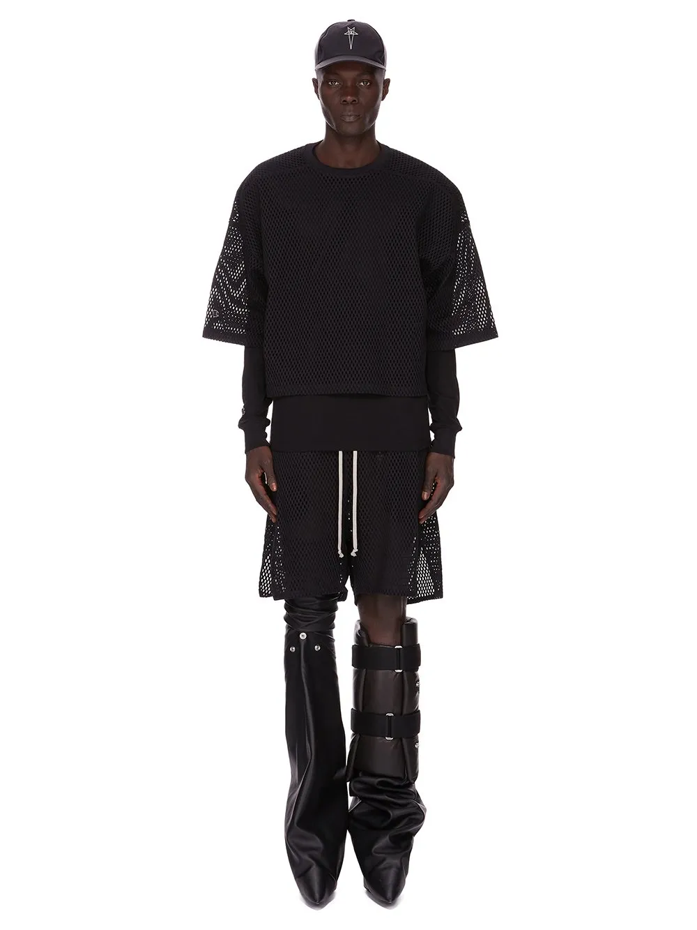 Champion X Rick Owens Shorts In Black Open Mesh Jersey
