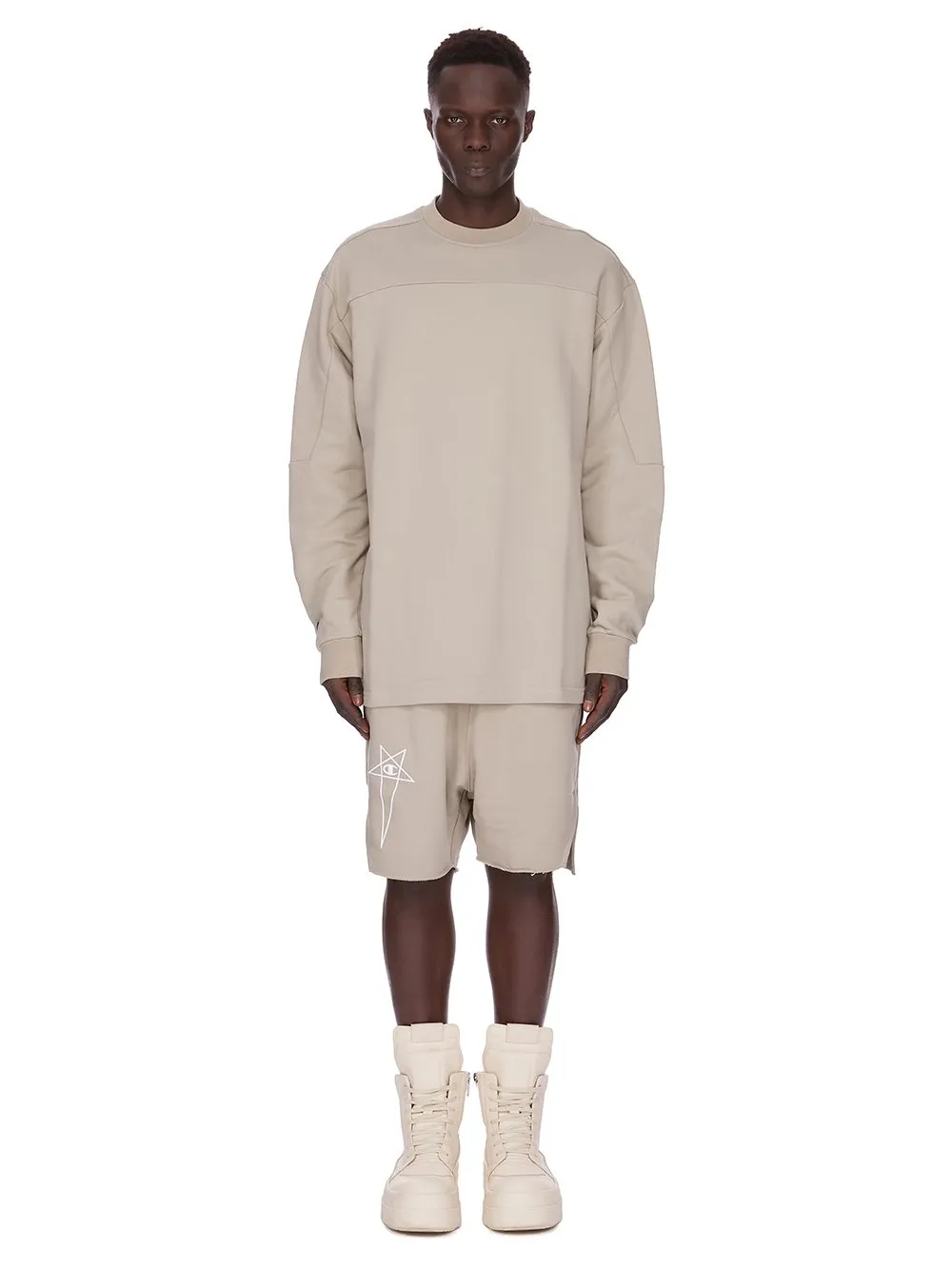 Champion X Rick Owens Beveled Pods In Pearl Compact Felpa Jersey