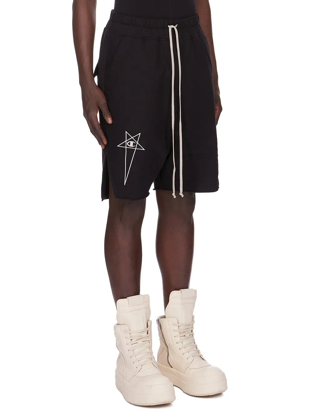 Champion X Rick Owens Beveled Pods In Black Compact Felpa Jersey