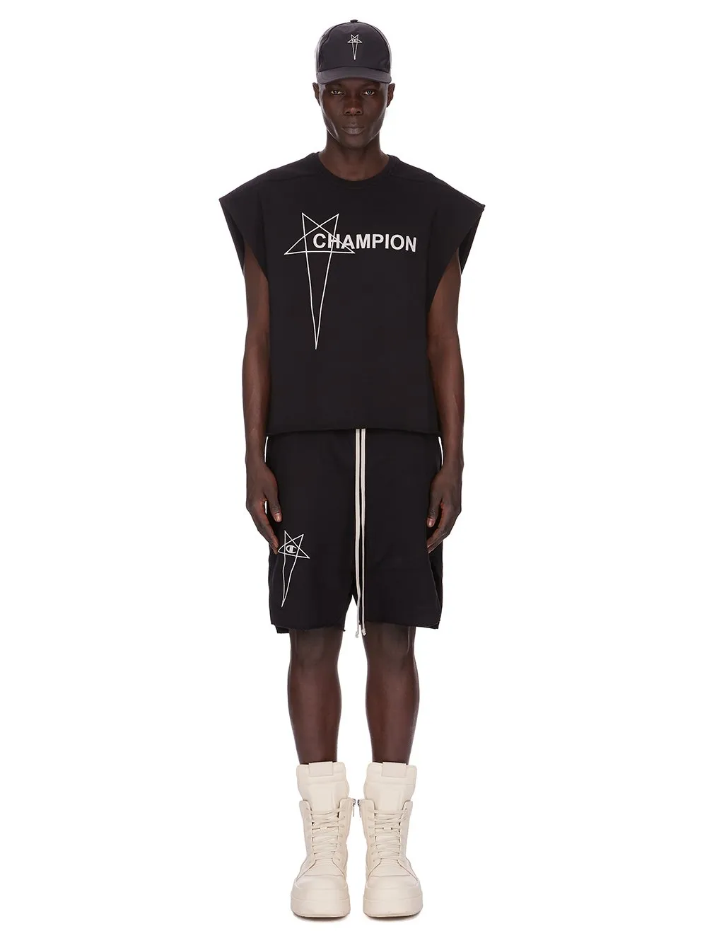 Champion X Rick Owens Beveled Pods In Black Compact Felpa Jersey