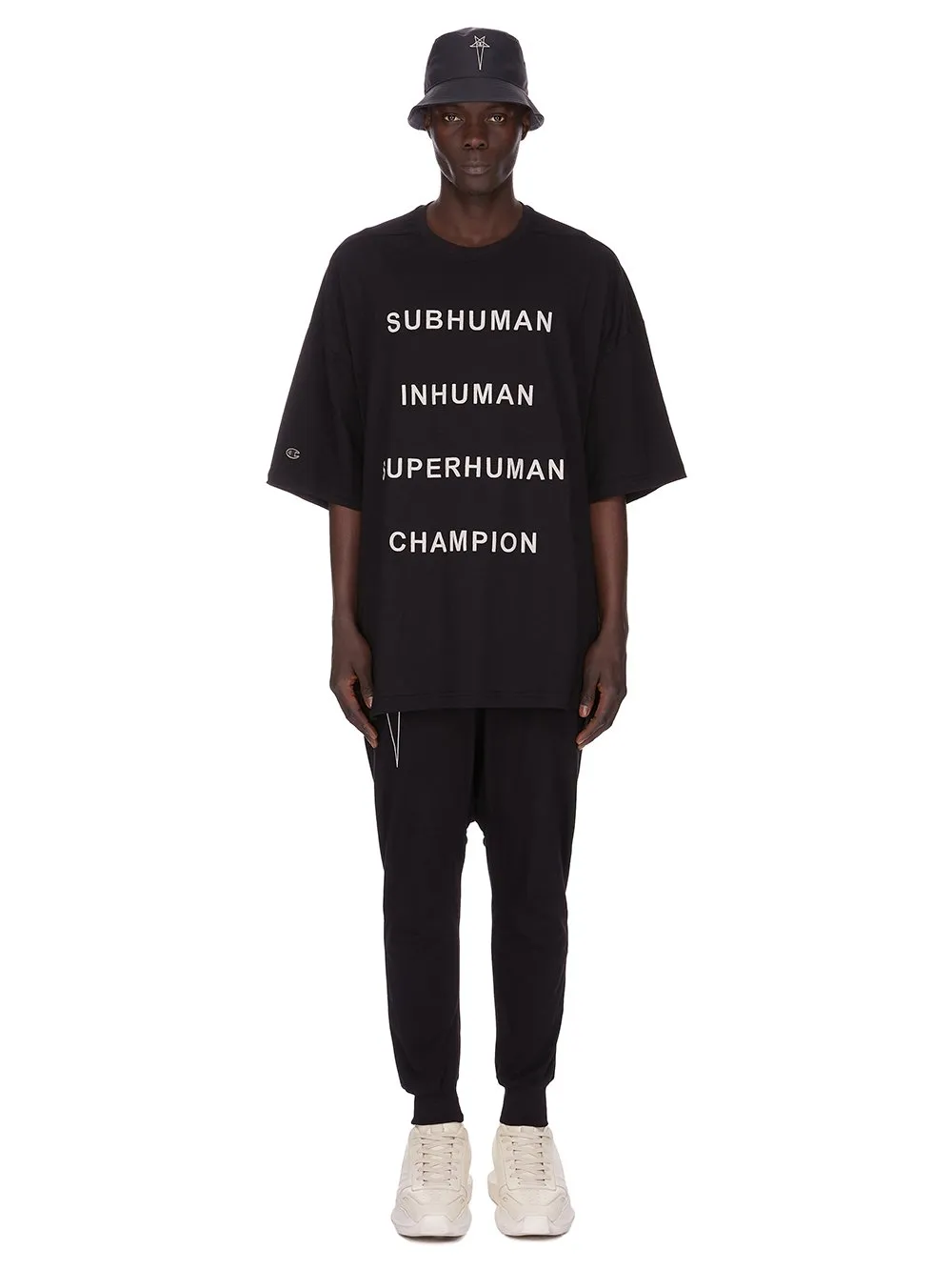 Champion X Rick Owens Prisoner Drawstring In Black Cotton Jersey