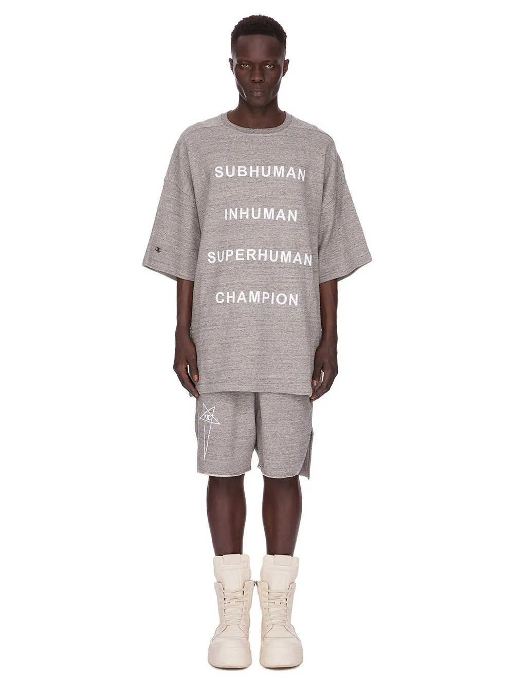 Champion X Rick Owens Beveled Pods In Grey Melange Melange Felpa Jersey