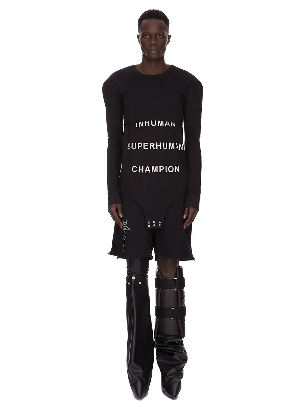 Champion X Rick Owens Girdered Cropped Harness In Black Cotton Jersey