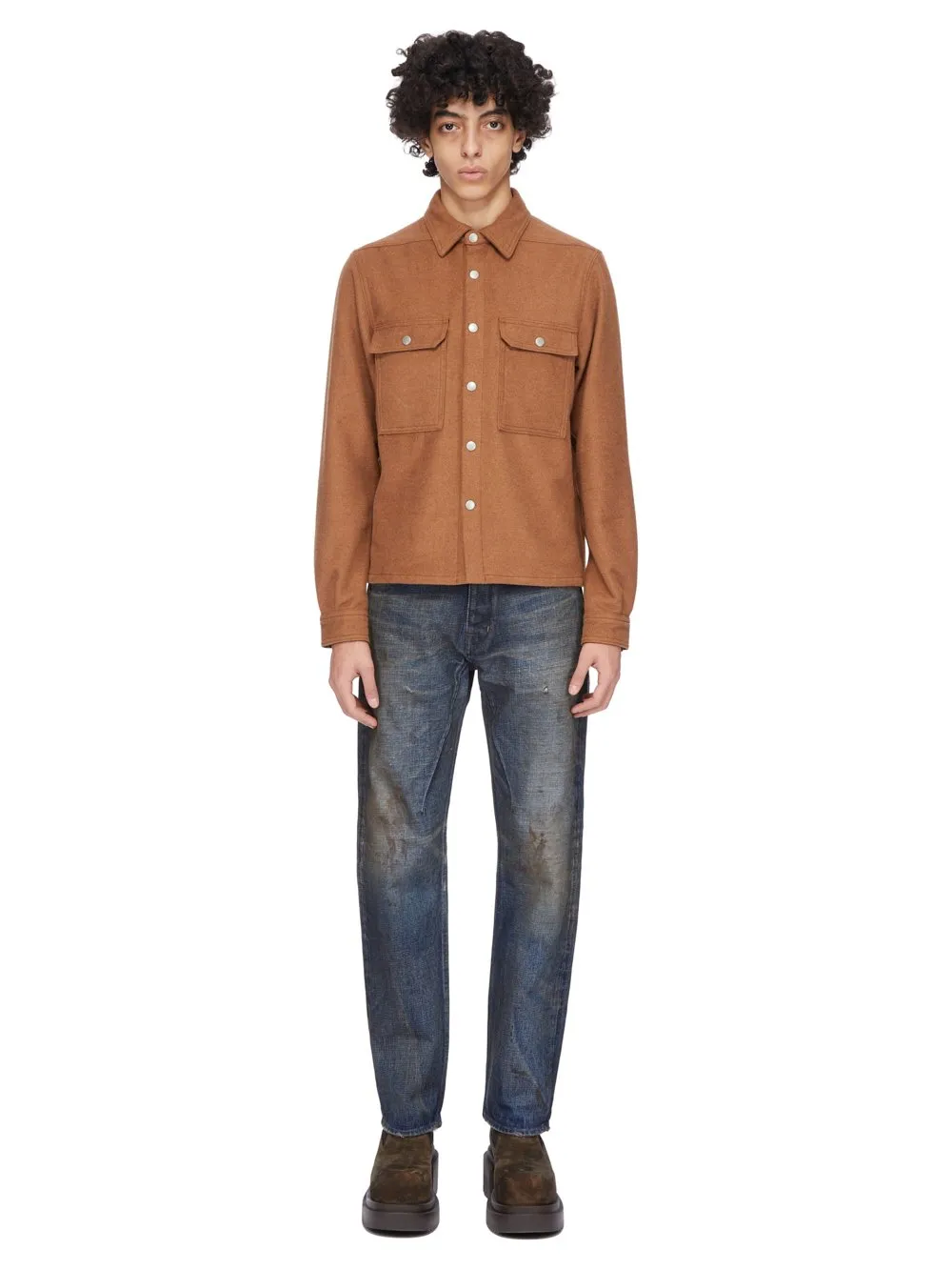Drkshdw Concordians Cropped Outershirt In Rust Brushed Cotton