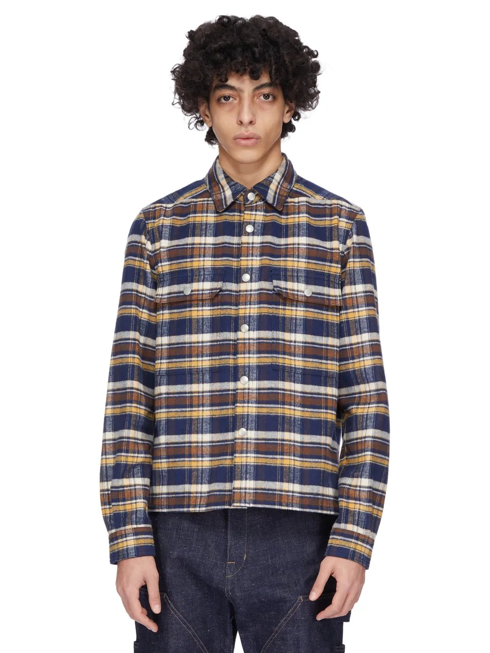 Drkshdw Concordians Cropped Outershirt In Gasoline Plaid Cotton Plaid