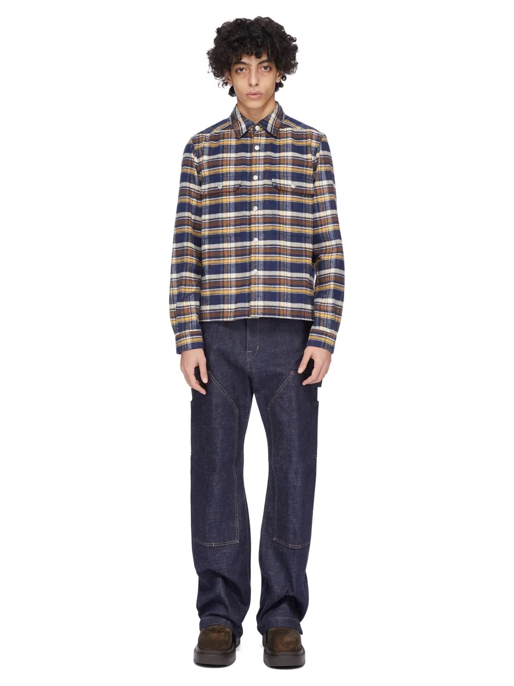 Drkshdw Concordians Cropped Outershirt In Gasoline Plaid Cotton Plaid