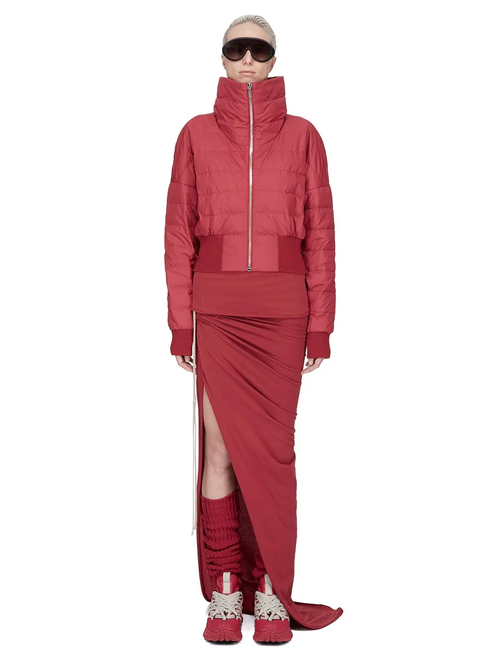 Moncler + Rick Owens Cropped Jacket In Carnelian Recycled Taffeta