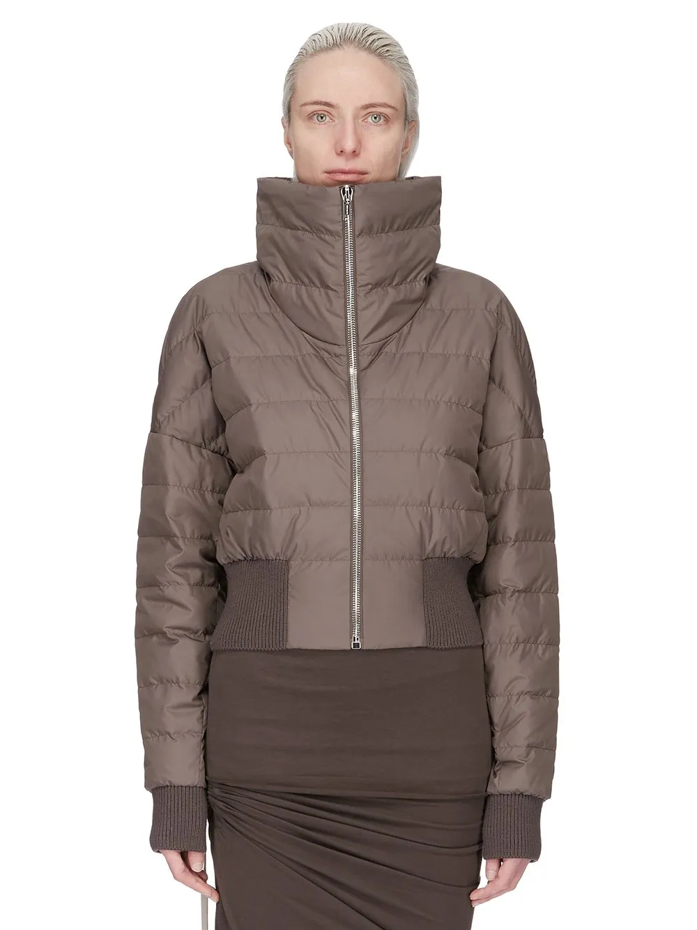 Moncler + Rick Owens Cropped Jacket In Dark Dust Recycled Taffeta