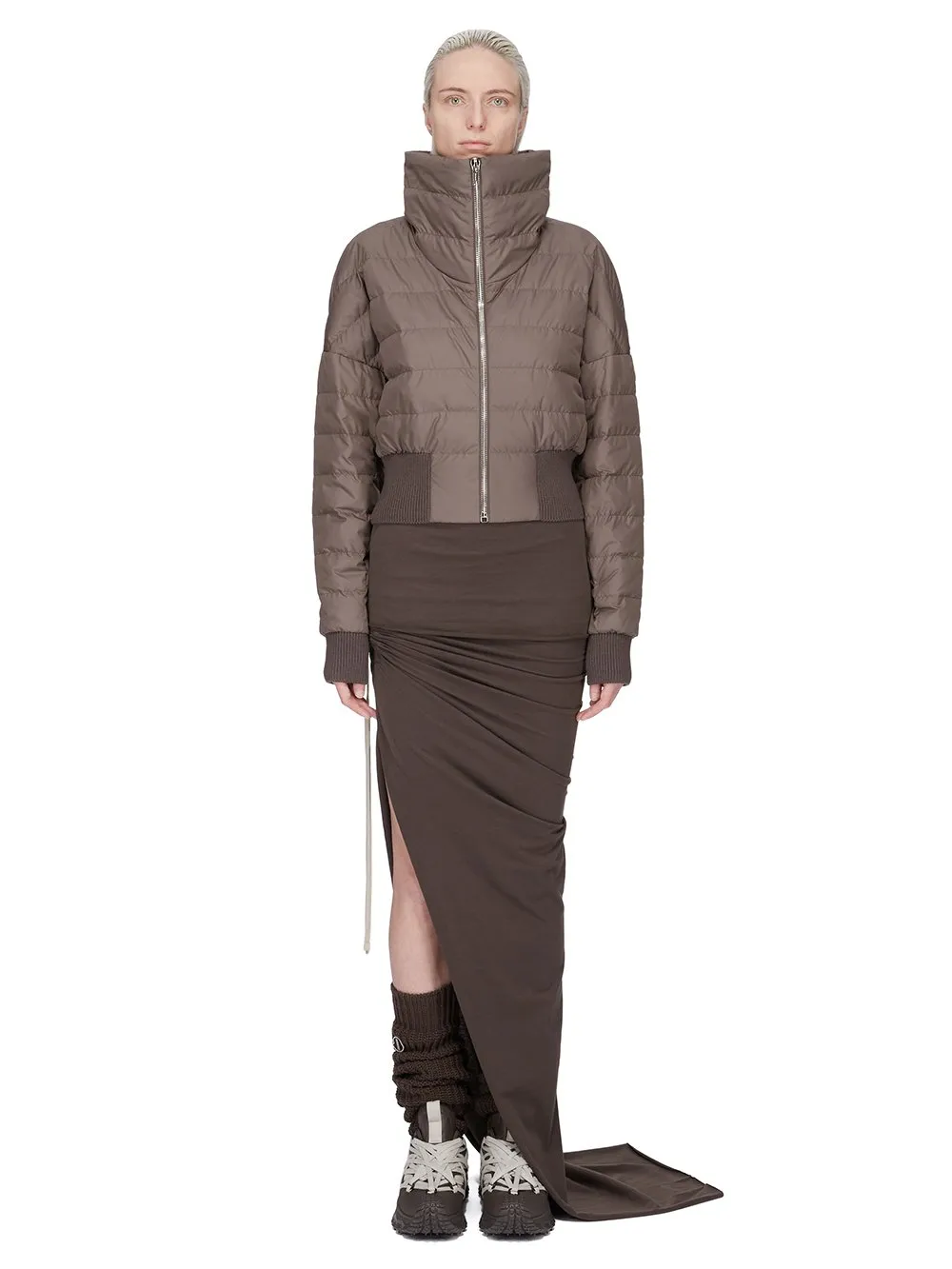 Moncler + Rick Owens Cropped Jacket In Dark Dust Recycled Taffeta
