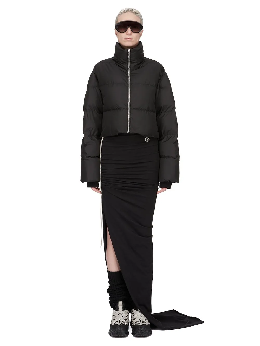 Moncler + Rick Owens Cropped Cyclopic Jacket In Black Recycled Taffeta