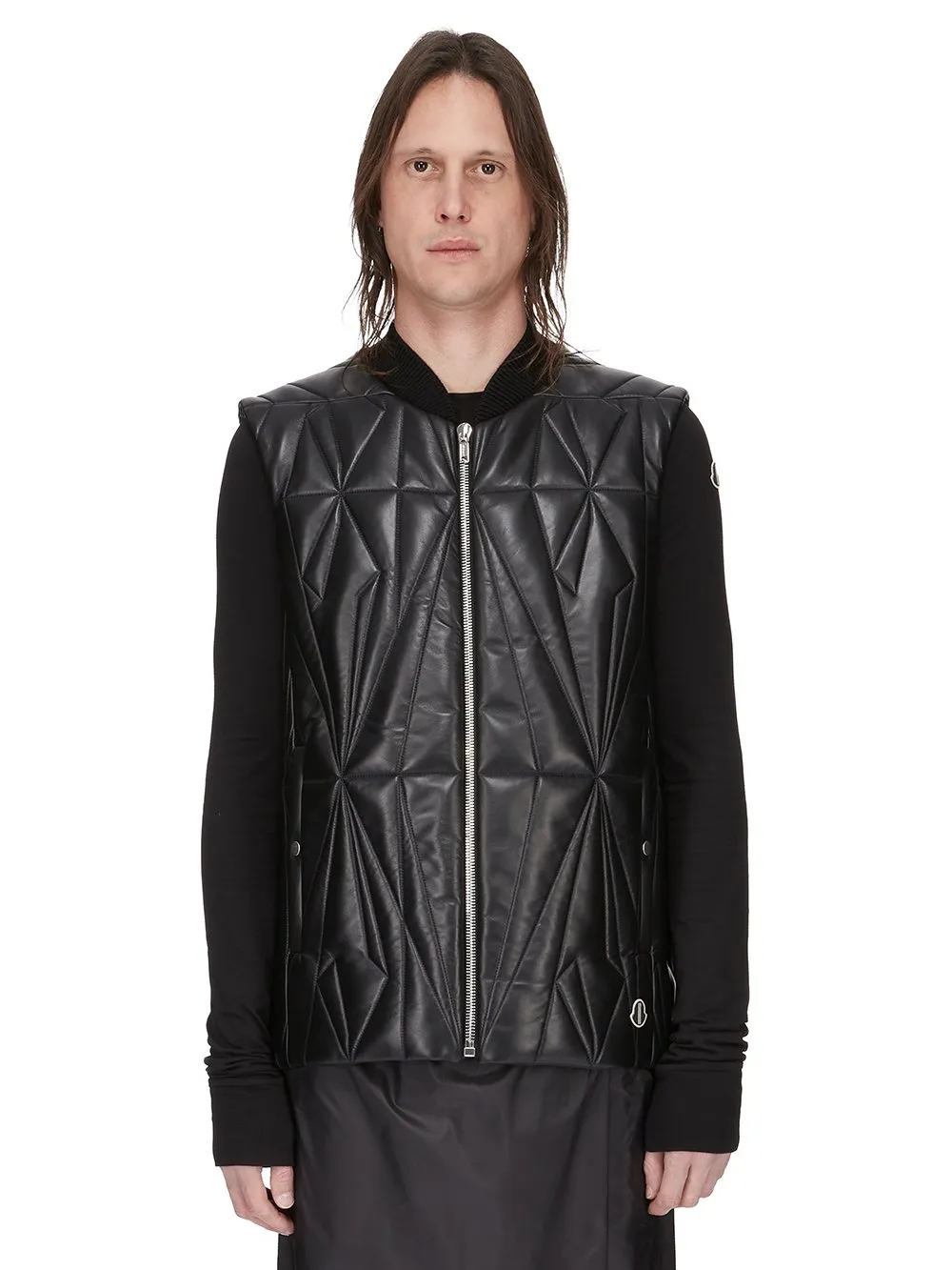 Moncler + Rick Owens Geocamo Flight Vest In Black Nappa Lambskin
