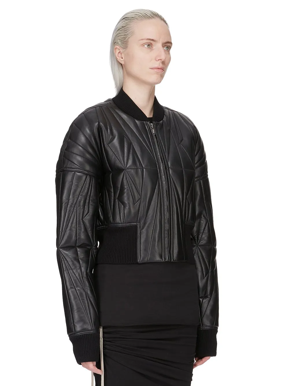 Moncler + Rick Owens Geocamo Cropped Jacket In Black Nappa Lambskin Leather