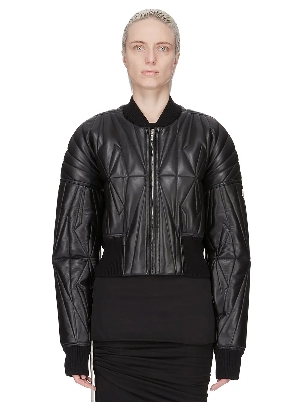 Moncler + Rick Owens Geocamo Cropped Jacket In Black Nappa Lambskin Leather