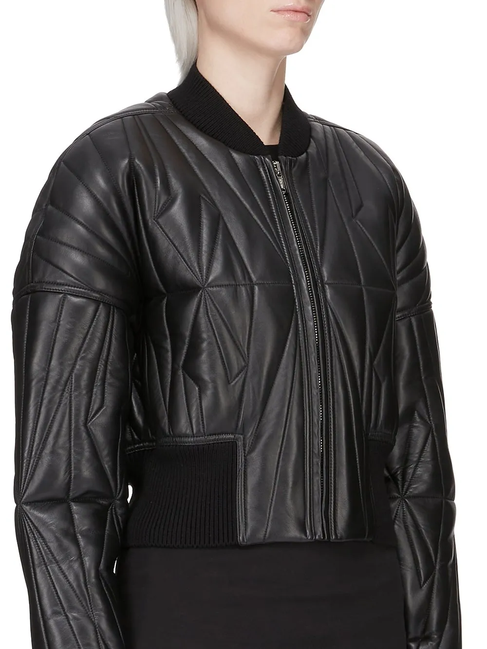 Moncler + Rick Owens Geocamo Cropped Jacket In Black Nappa Lambskin Leather
