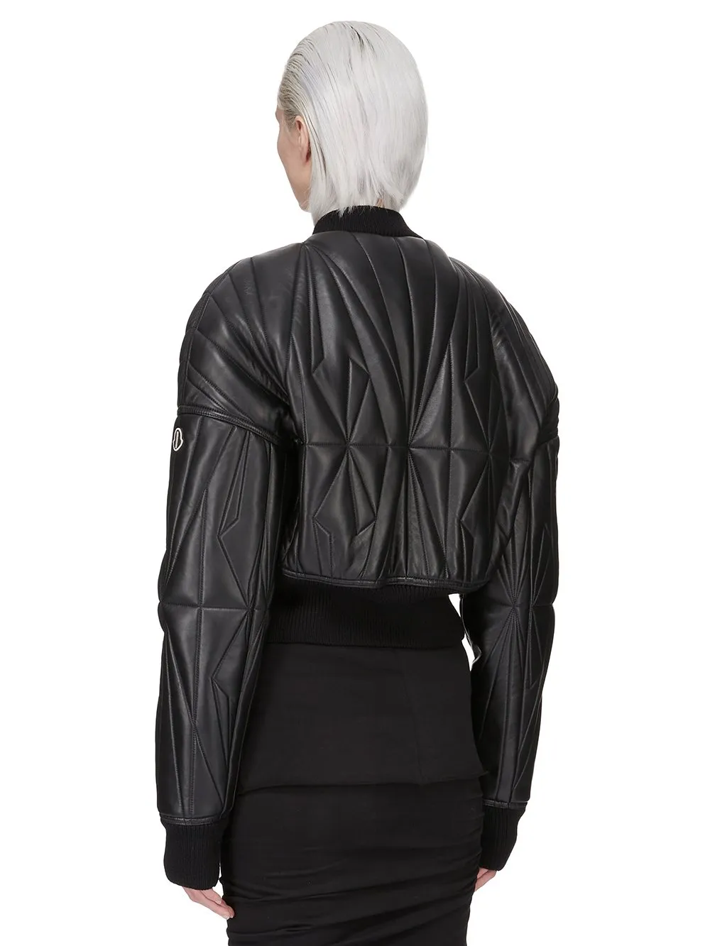 Moncler + Rick Owens Geocamo Cropped Jacket In Black Nappa Lambskin Leather