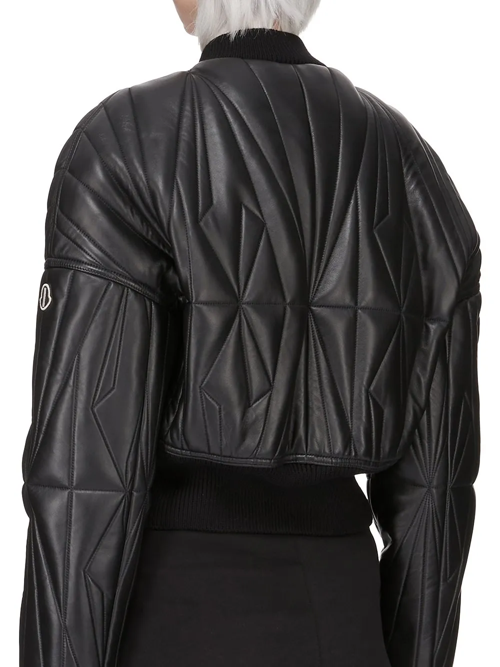 Moncler + Rick Owens Geocamo Cropped Jacket In Black Nappa Lambskin Leather
