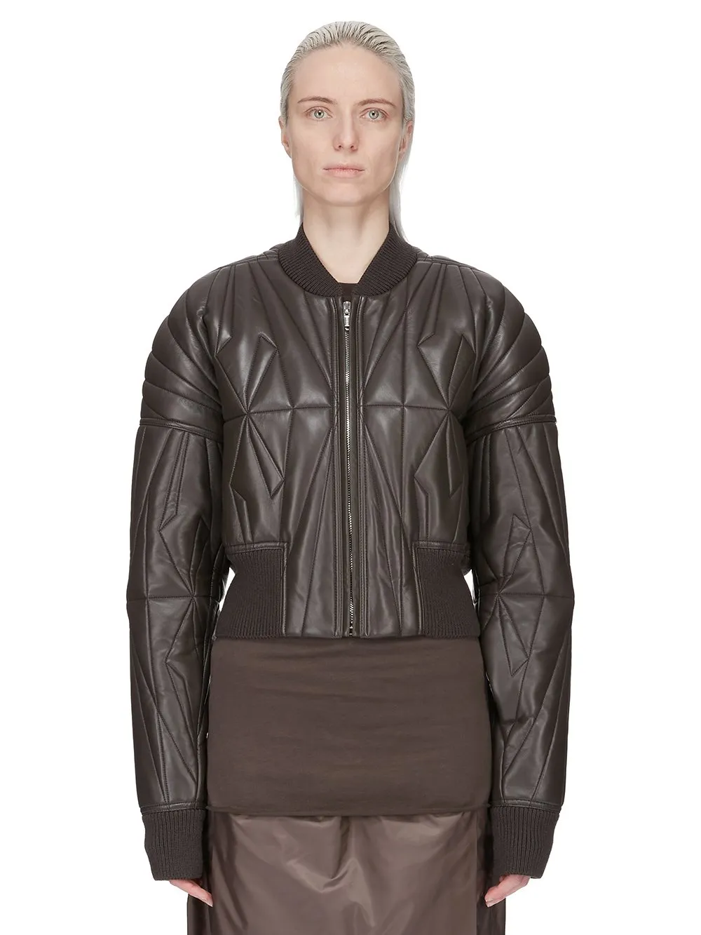 Moncler + Rick Owens Geocamo Cropped Jacket In Dark Dust Nappa Lambskin Leather