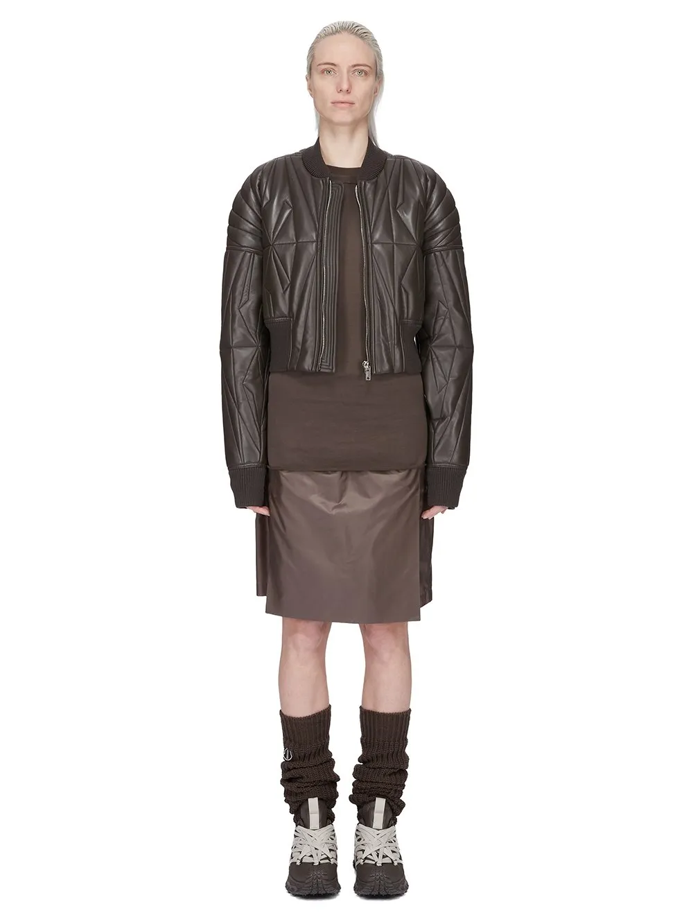 Moncler + Rick Owens Geocamo Cropped Jacket In Dark Dust Nappa Lambskin Leather