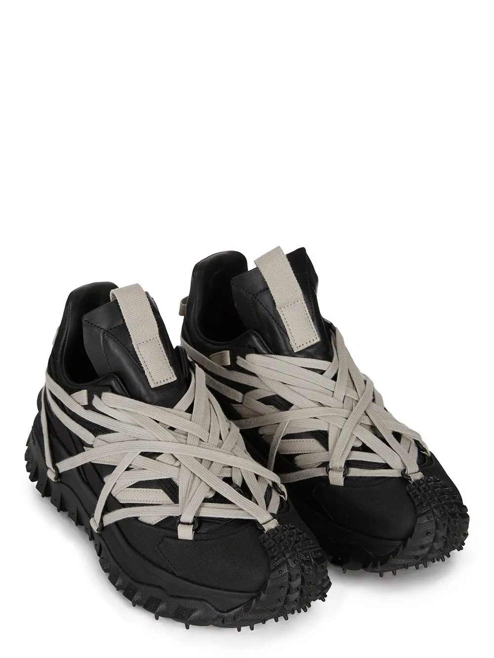 Moncler + Rick Owens Trailgrip Megalace® In Black Mediumweight Full Grain Calf Leather
