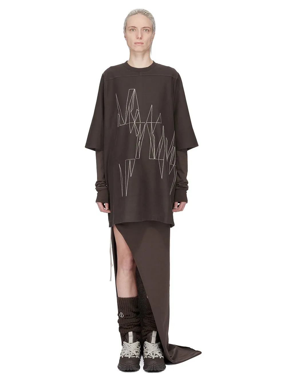 Moncler + Rick Owens Jumbo Ss T In Dark Dust Heavy Cotton Jersey