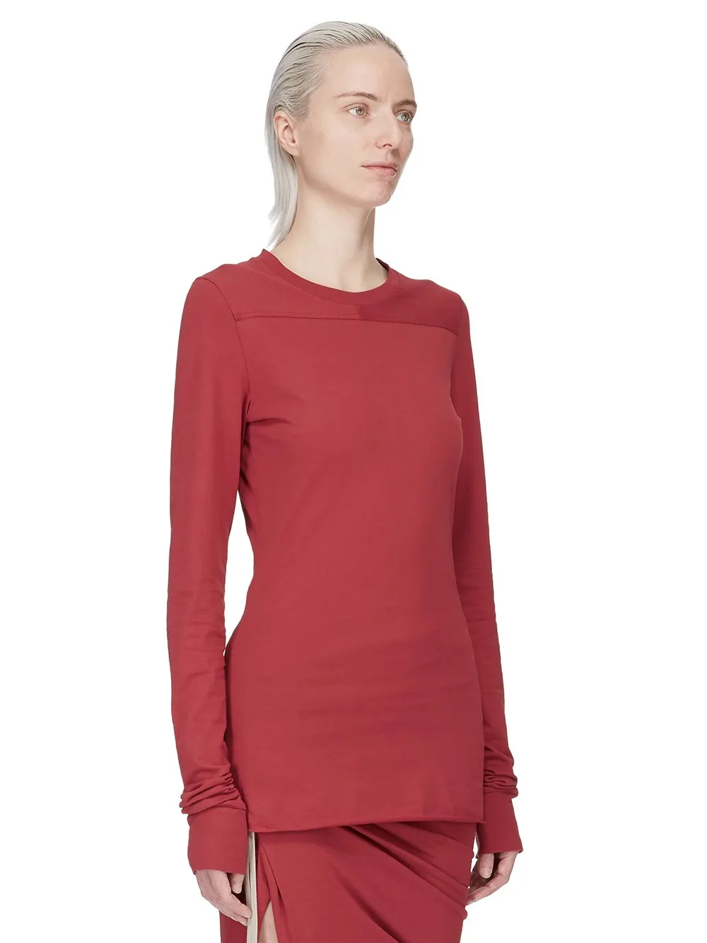 Moncler + Rick Owens Girder Ls T In Carnelian Mediumweight Cotton Jersey