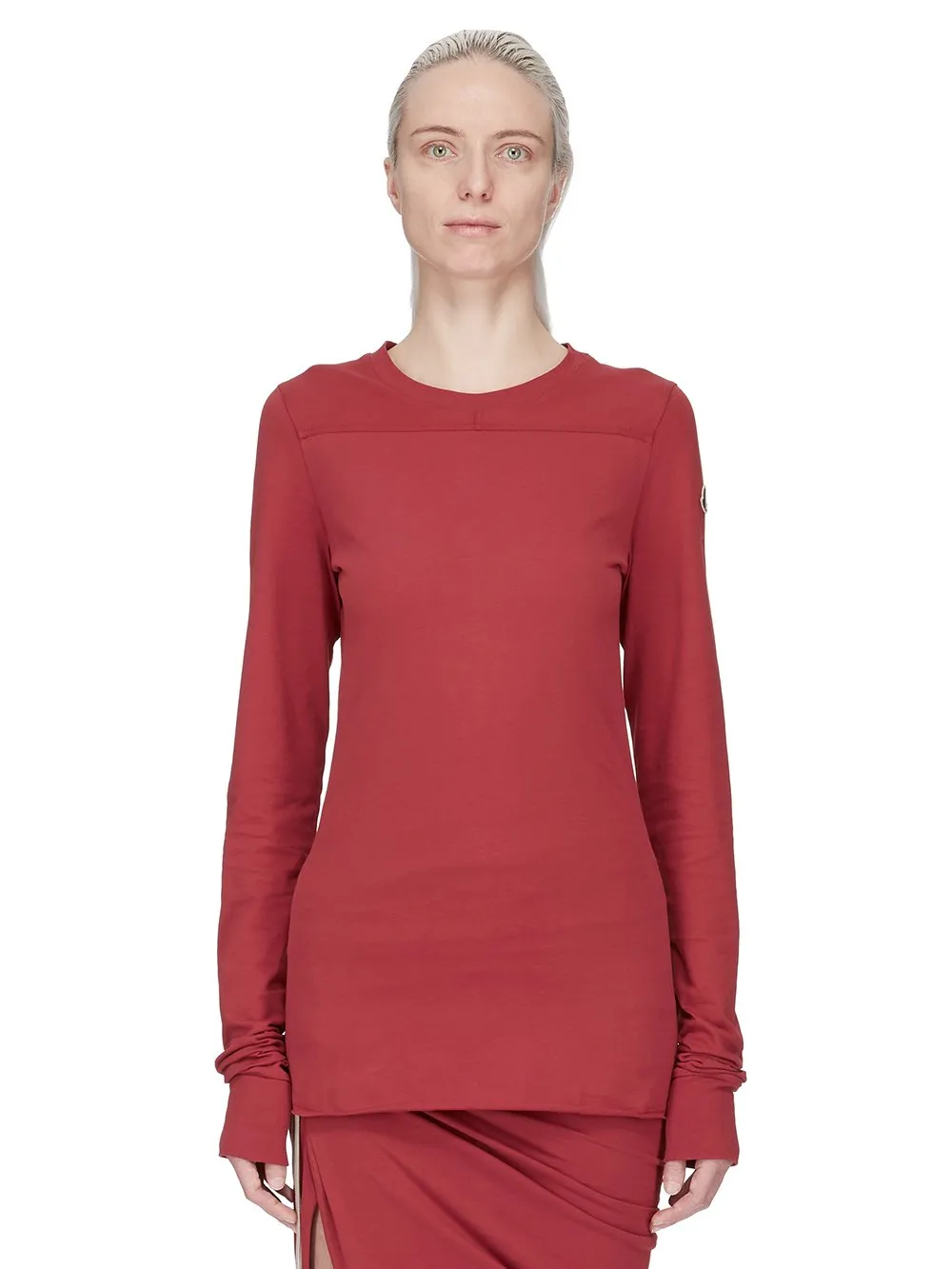 Moncler + Rick Owens Girder Ls T In Carnelian Mediumweight Cotton Jersey