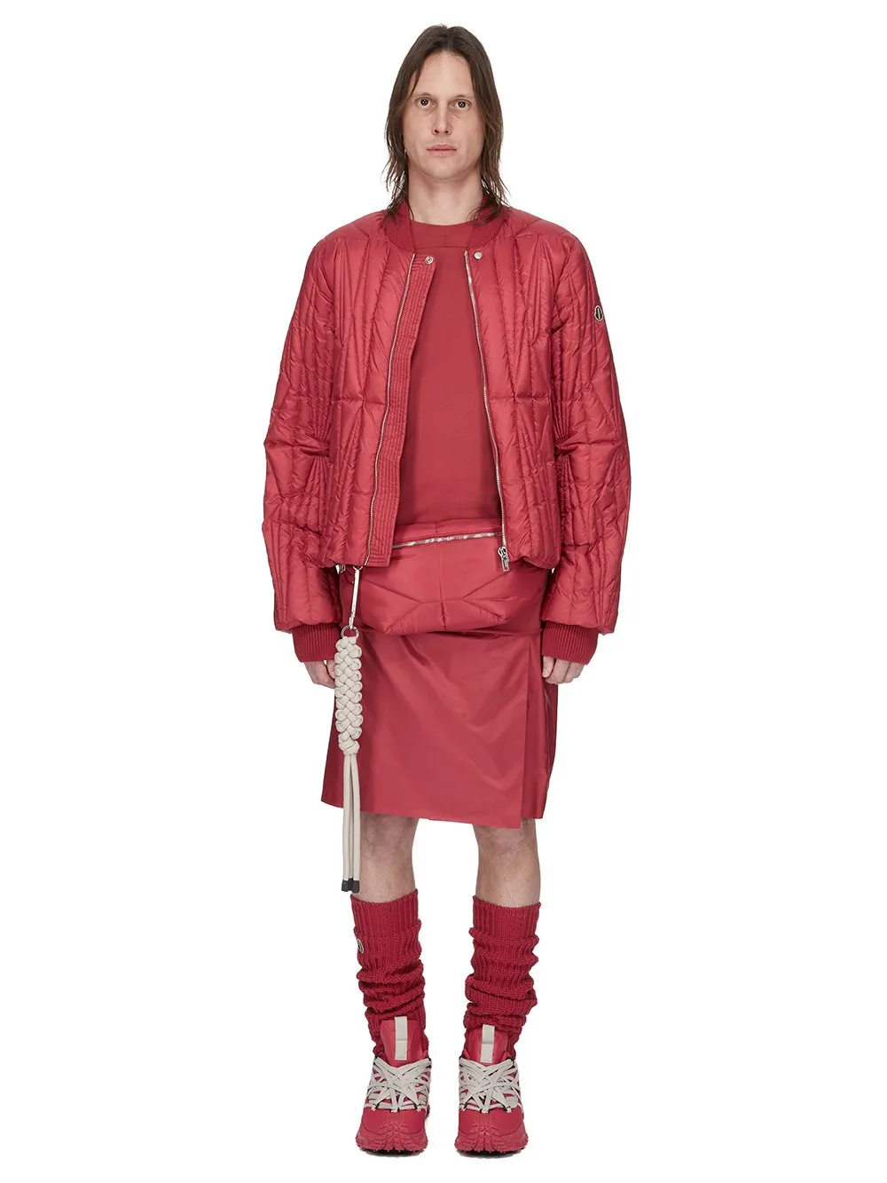 Moncler + Rick Owens Girder Ls T In Carnelian Mediumweight Cotton Jersey