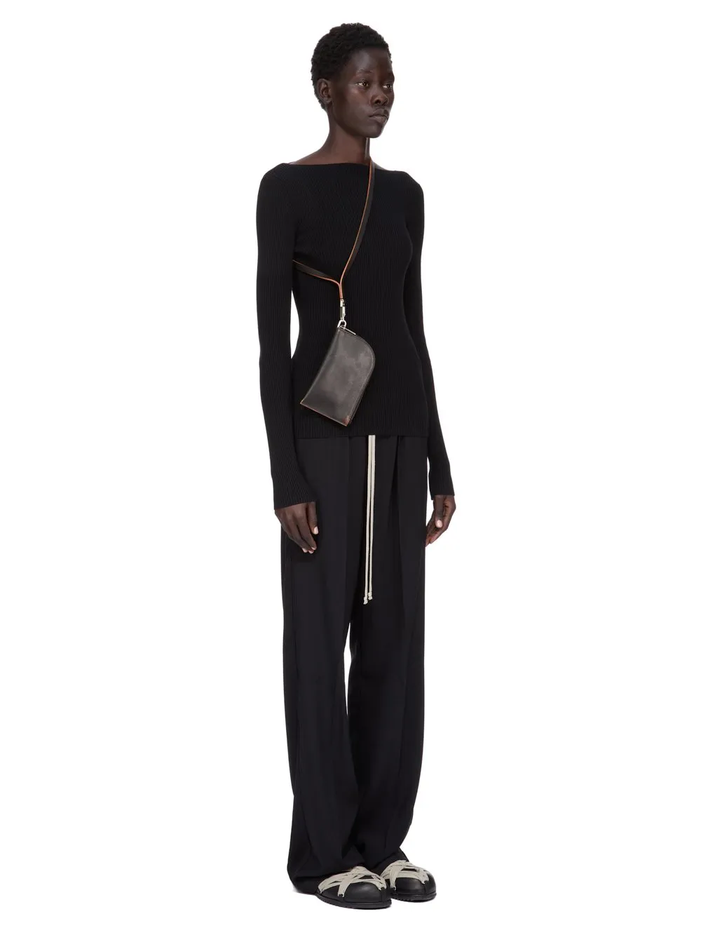 Rick Owens Concordians Neckwallet In Black Groppone Cow Leather
